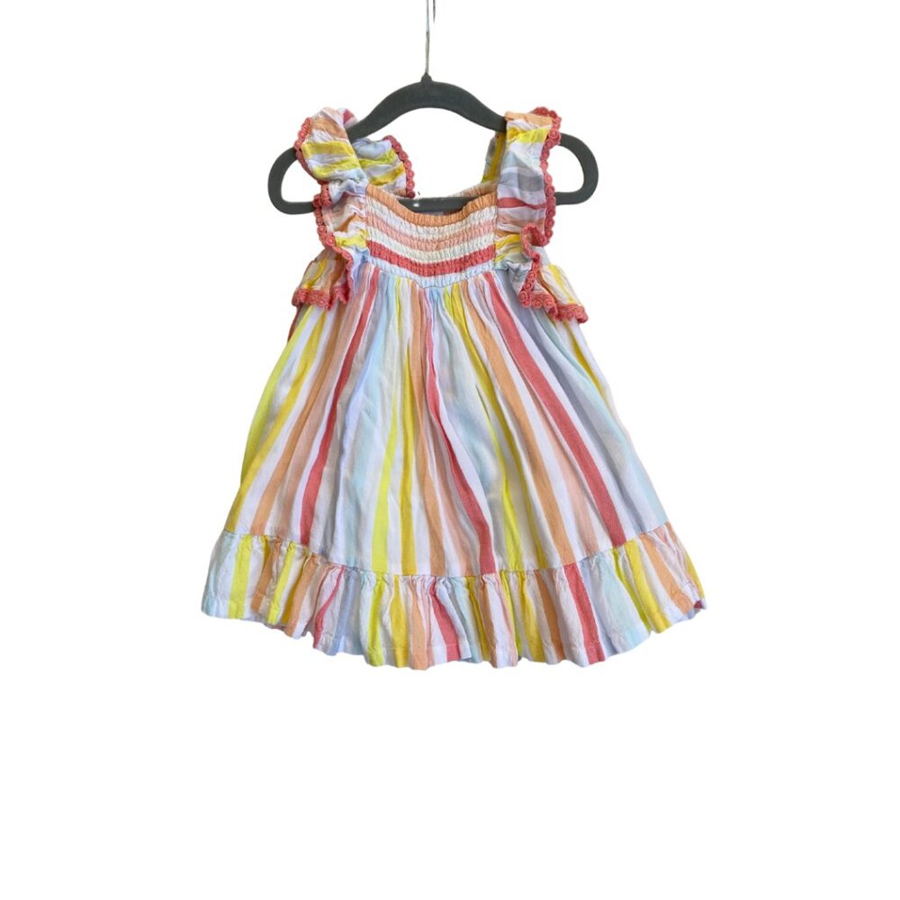 Tahari Baby Girls’ Rainbow Striped Dress – 24 Months, Ruffle Sleeves, Gently Wor